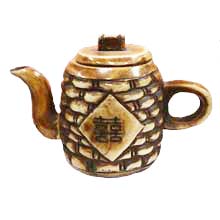 OX BONE CARVED BAMBOO TEA POT W LUCKY WORD